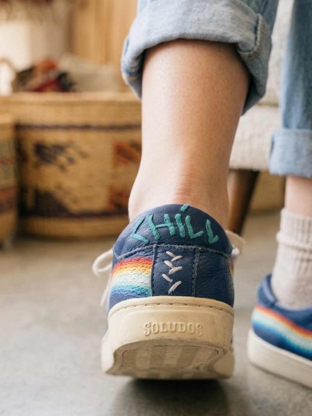 90s "Chill Out" Soludos Rainbow Ibiza Leather Sneakers Dopamine Dressing Size 8
